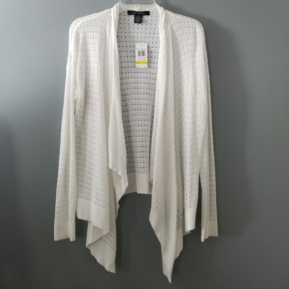 39th & Madison Womens White Knit Open Front Cartigan Sweater Size Medium